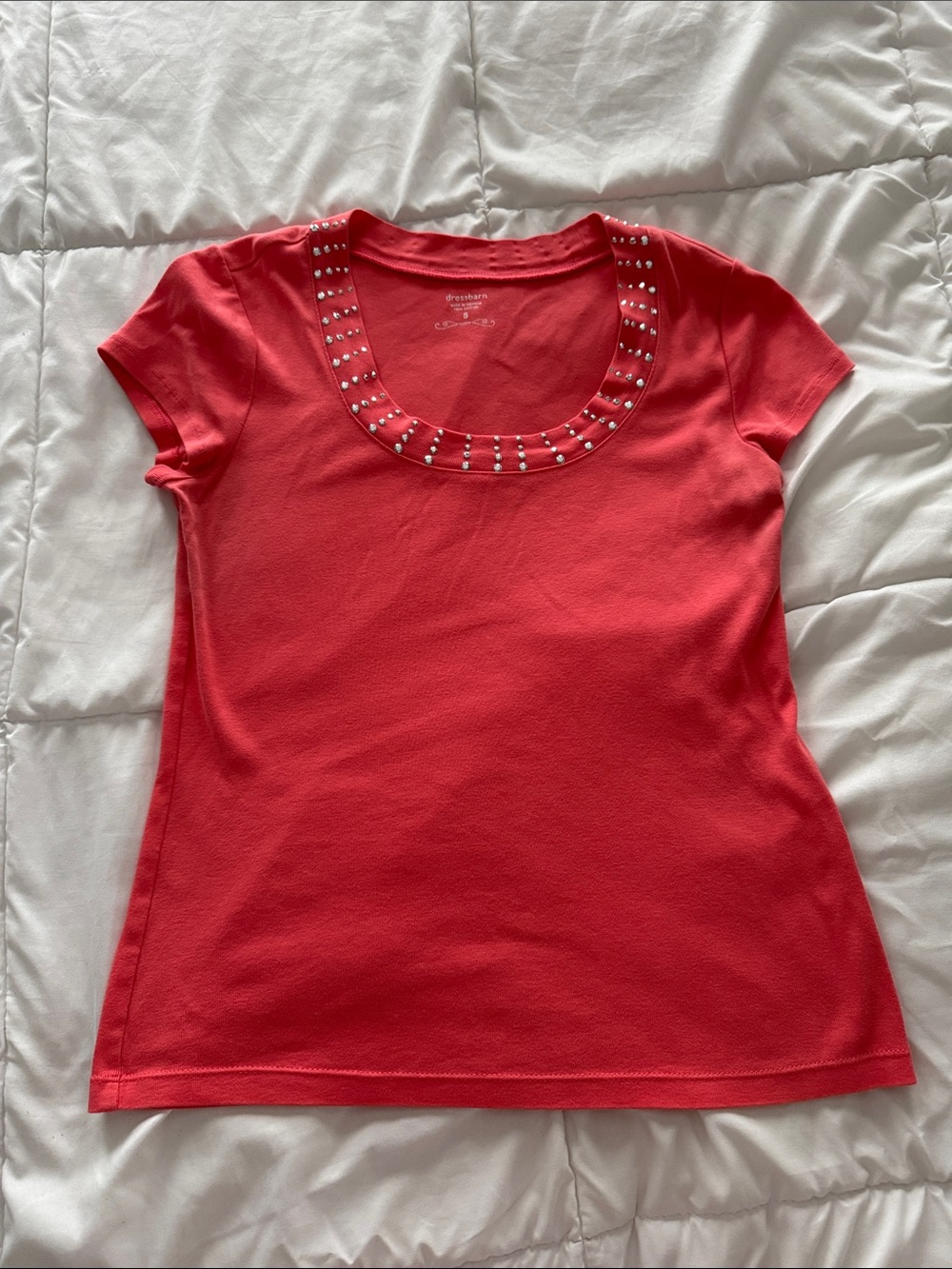 Women’s Pink Scoop Neck Embellished Short Sleeve Top